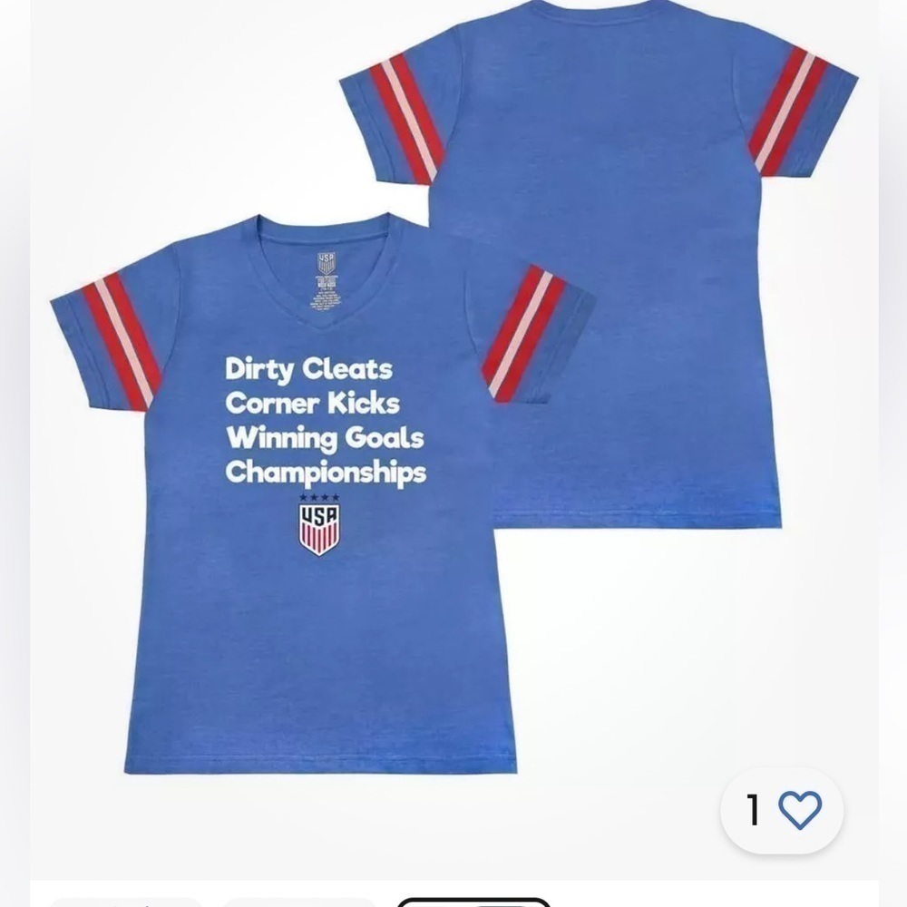 Team USA soccer-14–16-blue with red and white. V-neck, S/S, graphic T-shirt